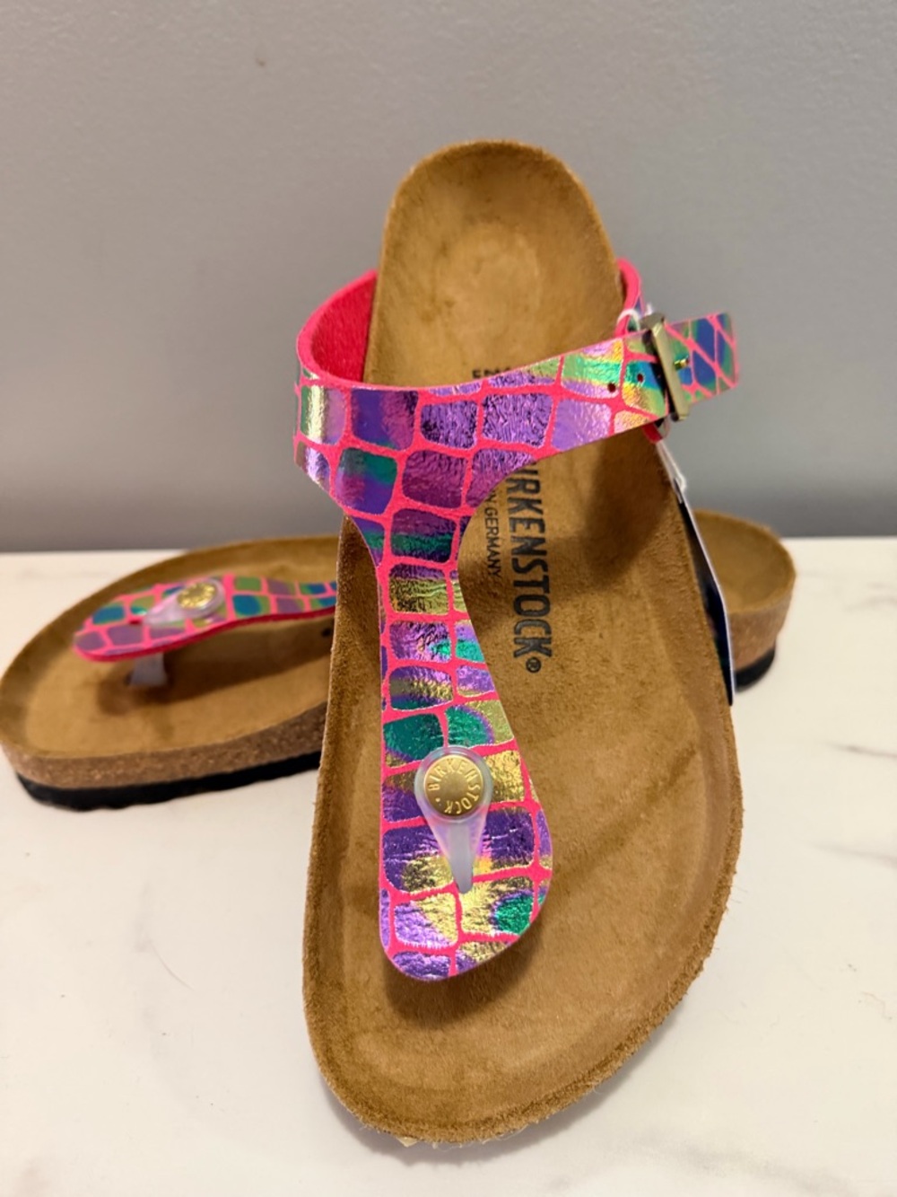 Birkenstock 39 Gizeh Iridescent Pink Mosaic Thong Sandal
